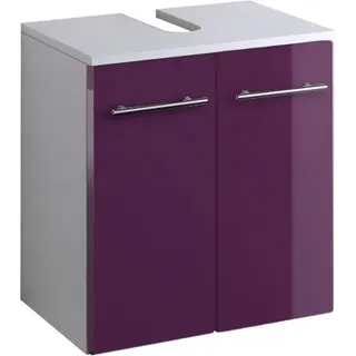 Bad Waschbecken Unterschrank Parma in hochglanz aubergine 50 cm breit - Violett, Weiß