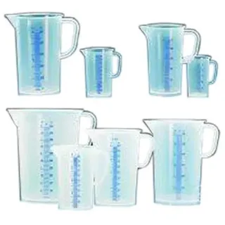 Vitlab Polypropylen Messbecher, Erhabene Blaue Skala, Transparent, 5000ml Kapazität, 204mm Durchmesser, 270mm Höhe, 6 Stück