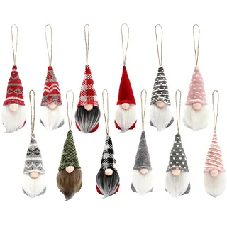 12-teilige Kombination Weihnachtsbaum hängende Gnom Dekoration, schwedische Plüsch Gnom Bart Dekoration handgemacht Skandinavische Weihnachtself hängende Wohndekoration Weihnachtsdekoration