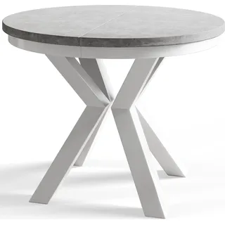 Runder Esszimmertisch LOFT, ausziehbarer Tisch Durchmesser: 120 cm/200 cm, Wohnzimmertisch Farbe: Grau, mit Metallbeinen in Farbe Weiß - Grau, Weiß