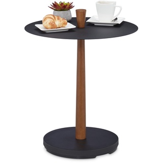 Relaxdays Beistelltisch, Stahl, Holz, HxD: 56 x 45 cm, runder Wohnzimmertisch, Metalltisch Industrial, schwarz/braun