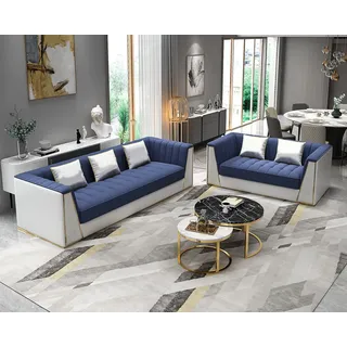 Designer Sofagarnitur Luxus Sofa Couch Polser Set Garnitur 3 2 Sitzer 2 tlg. Set - Blau