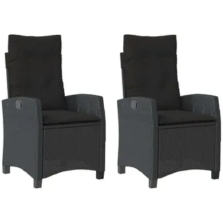 Gartensessel mit Kissen 2 Stk. Verstellbar Schwarz Poly Rattan - Schwarz
