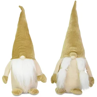 Riffelmacher 70546- Wichtel stehend aus Stoff, 1 Stück, Größe 13 x 35 cm, 2-fach sortiert mit Bart / Zöpfen, keine Motivauswahl möglich, Hellbraun-Beige, schöne Dekoration für Weihnachten oder Advent