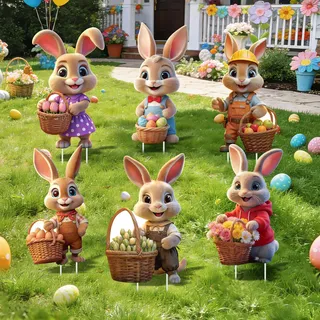 VTMJ 6 Pcs Osterhasen Gartenstecker Gartendeko, 2D Osterdeko Outdoor, Wetterfest Ostern Deko Osterhasen, Generisch Frühlingsdeko, Osterhase Osterdeko für Draußen, Garten und Rasen, 35 x 16.3-22.3 cm