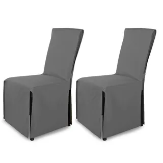 SCHEFFLER-Home Stuhlhusse Mila 2er Set/Festlicher Stuhlbezug mit Schleife für Weihnachten, Hochzeit, Geburtstag/Elegante Bankett-Husse für jeden Anlass und Stuhl/Für Esszimmer, Wohnzimmer/Grau