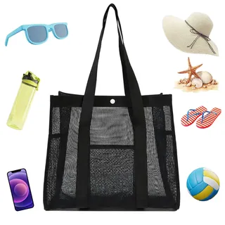 Sztqqing Große Strandtasche Netztasche für Sandspielzeug, Tragbare Mesh Tasche für Strand, Pool und Reise
