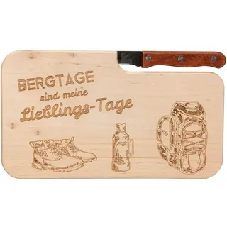 Spruchreif | Holz- Brotzeitbrett mit Messer und Gravur „Bergetage sind meine Lieblingstage“ | Geschenkidee für Wanderer & Outdoor-Fans | Perfekt für Frühstück & Brotzeit unterwegs