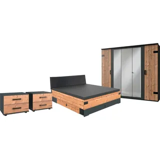Wimex Schlafzimmer-Set »Stockholm, rustikaler Look im Industrial Design« Set, 6-teilig, grau