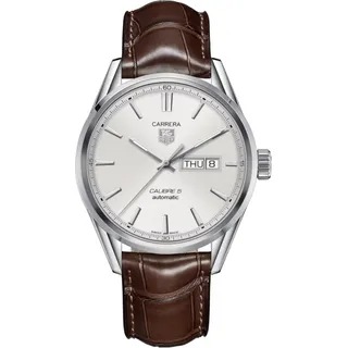 Tag Heuer Carrera Herrenuhr Lederarmband silber braun WAR201B.FC6291 - Silber