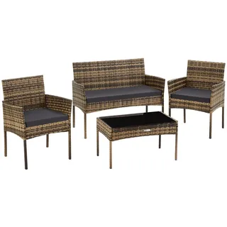 tectake Rattan Gartenset Palese, Sofa 250 kg, je Sessel 120 kg, natur , Naturfarben , Kunststoff , Rechteckig , Gartenmöbel, Gartengarnituren, Gartenmöbel-Sets