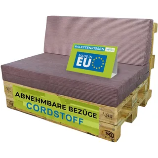 Pillows24 Palettenkissen 2er Set aus Cord, Abnehmbarer Bezug | Sitzkissen & Rückenkissen für Europaletten 120x80, Weiche Palettenauflage für Haus, Garten, Balkon, Made in EU, Pflaume