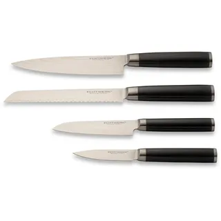 Echtwerk Damaszener Messer Set 4-tlg. Damaststahl, Wellenschliff, ergonomischer Griff, Pakka-Holz