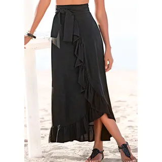 Wickelrock LASCANA, Damen, Gr. 42, blau (schwarz), Web, Obermaterial: 100% Viskose, unifarben, figurumspielend lang, Röcke Wickelrock, aus gewebter Viskose