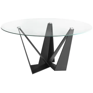 Angel Cerda Runder Esstisch mit 12 mm gehärtetem Glas und schwarzen Edelstahlbeinen , Schwarz , Metall , Rundform,Rund,Rund , 150x75x150 cm , Esszimmer, Esstische