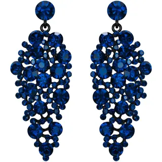 EVER FAITH Kristall Ohrringe für Hochzeits Braut, funkelnde Strass Tropfen Kronleuchter für Damen und Mädchen Navy blau Schwarz-Tone
