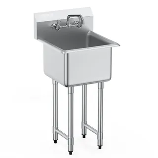 Vevor Edelstahl Spültisch Gewerbliche Spülbecken 457 x 381 x 1041 mm, Spülbecken Edelstahl mit Wasserhahn 104 kg Tragfähigkeit, Edelstahlspüle Spülbecken Waschbecken Küche Freistehendes Spülbecken