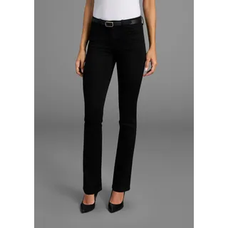 Bootcut-Jeans ARIZONA "Ultra-Stretch", Damen, Gr. 40, N-Gr, schwarz (schwarz schwarz), Denim/Jeans, Obermaterial: 74% Baumwolle, 24% Polyester, 2% Elasthan, Basic, extraeng lang, Jeans Bootcut-Jeans, normale Passform, Baby-Bootcut, Used-Look-Waschung, Topseller