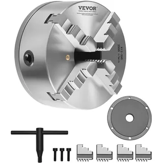 Vevor 4-Backen-Drehfutter, φ200 mm, selbstzentrierendes Spannfutter mit 38,1-mm-8-Gewindeträgerplatte, 4-200 mm Spannbereich mit T-Schlüsselschrauben, HT300-Material, für Holz-Metall-Drehmaschinen