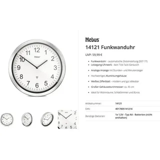 MEBUS Funk-Wanduhr 45,0 cm 14121 grau/silber/weiß