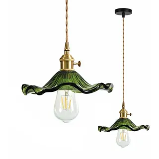 Chrasy Grün Modern Pendelleuchte Glas Hängelampe Lampenschirm E27 Anhänger Deckenleuchten Leuchtmittel Industrielle Deckenleuchte Pendelleuchten für Esstisch Esszimmer Wohnzimmer Cafe (Grün)