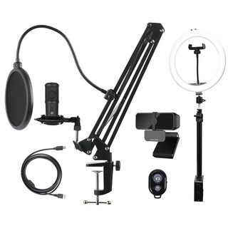 Deltaco Streaming Kit Microphone Webcam Ring Light with table mount