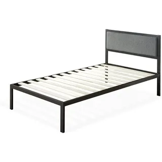 Zinus Korey Bett 90x200 cm - Höhe 36 cm mit Stauraum unter dem Bett - Metall Plattform Bettgestell mit gepolstertem Kopfteil - Schwarz und Grau