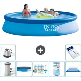 Intex runder aufblasbarer Easy Set-Schwimmpool – 396 x 84 cm – Blau – inklusive Pumpe Abdeckung - Wartungspaket - Filter - Bodenplane - Salzwassersystem - Poolsalz