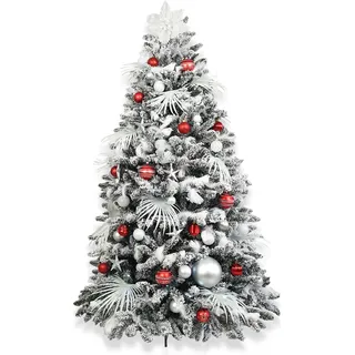 Dekorierter künstlicher Weihnachtsbaum mit 213 Ornamenten POLAR ROT 300 cm mit Ständer und Weihnachtsschmuck - Bunt
