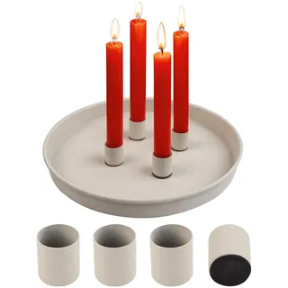 Joxessaien Magnet Kerzentablett Beige Ø 23 cm – Rundes Metall Deko Tablett mit 4 Magnet Stabkerzenhaltern – Skandi Kerzenständer für Advent, Weihnachten & Festliche Tischdeko