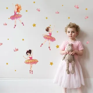 SUPERDANT Rosa Ballett Mädchen Wandsticker Ballett Mädchen Vinyl Wandtattoos Selbstklebende Aufkleber DIY Bunte Vinyl Kunst Dekoration Für Mädchenzimmer Schlafsaal Schlafzimmer Wohnzimmer Wanddekor