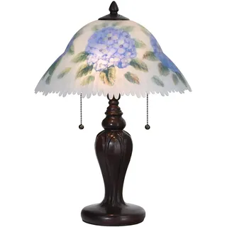 Bieye L30780 Hortensien-Blume, handbemalte Glas-Tischlampe mit Metallsockel, blau, 35,6 cm B x 48,3 cm H