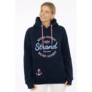 Zwillingsherz Hoodie ""Meine Heimat"", mit aufgesticktem "Strand"-Schriftzug vorne und hinten, navy