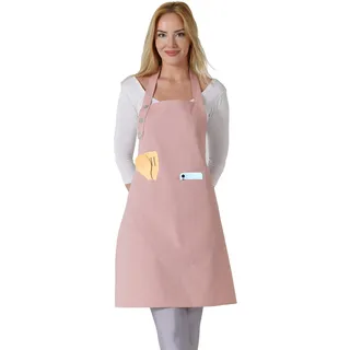 toshe Küchenschürze, wassertropfenresistent, Baumwollschürze mit verstellbaren Schürzen für Damen, mit Taschen, 10 Farboptionen, Kochschürze (Puderrosa)