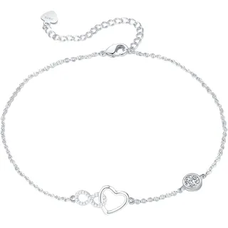 Jbniuay Fußkettchen für Damen silber 925 - Fussketten für frauen 925 Sterling Silber Herz infinity Zirkon Fußkettchen Längenverstellbar 23 + 5 Geschenke für Frauen/damen/mama/mutter/Tochter