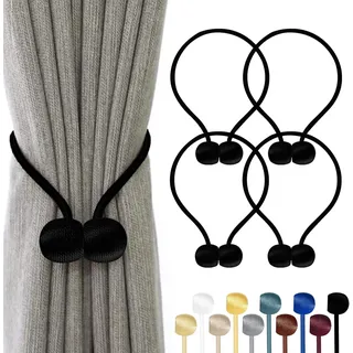 TopHomer 4 Stück Magnetische Vorhang Raffhalter, 10 Farben | Für Wohn-/Schlafzimmer, Bad & Esszimmer, passt zu Vorhängen/Gardinen/Duschvorhänge (Schwarz)