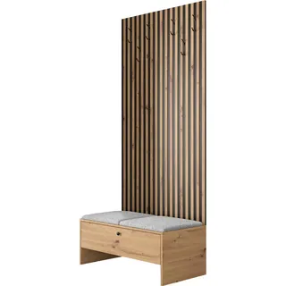 MIRJAN24 Garderoben-Set Balma IV, Unterschrank mit Lamellen, 2x Gepolstertes Paneel 42x42 (Farbe: Artisan Eiche / Artisan eiche + Schwarz, Abriamo 06) - Grau, Beige
