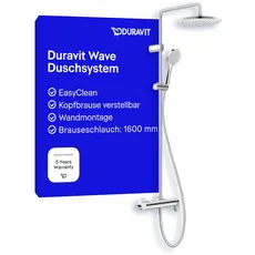 Duravit Wave Duschsystem, Duschset (Thermostat, Kopfbrause, Handbrause, Brauseschlauch), Regendusche, Duscharmatur, Chrom