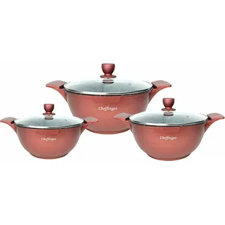 Kochtopfset 20-24-28cm 6-tlg Topf Induktion Alu Guss Geschirr Burgundy - Rot