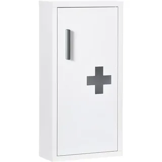 Kleankin Medizinschrank, Erste Hilfe , mit 3 Innenfächern, Magnetverschluss, Stahl, Weiß , Metall , 12x60x30 cm , Badezimmer, Badmöbel, Medizinschränke
