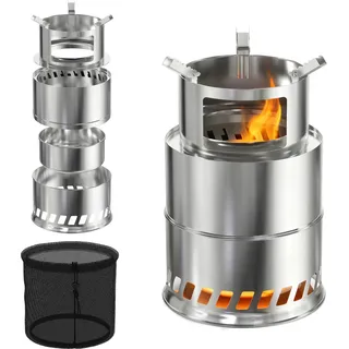 Sessamen-LP 3in1 Tragbarer Campingkocher, Rauchfreie Feuerschale aus Edelstahl, Kleine Feuerkorb mit Aufbewahrungstasche und abnehmbarem Aschenbecher für Camping, Picknick, BBQ, Reisen - Silber