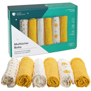 KOALA BABYCARE - Mulltücher Baby 30x30cm aus Weicher Baumwolle - Spucktücher Packung mit 6 Stück - Atmungsaktiv und Saugfähig Ideal zum Reinigen und Trocknen