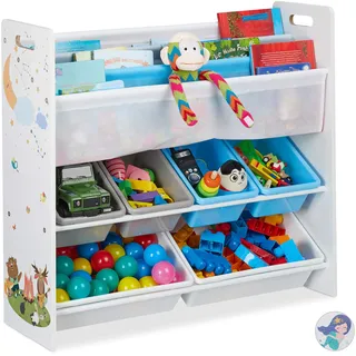 Relaxdays Kinderregal mit 6 Boxen 78 x 86 x 26,5 cm Holzwerkstoff mehrfarbig