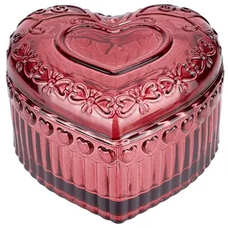 HOBBIESAY 1 Stk Prägiertes Herz Aufbewahrungsbox Vintage Rot Glas Schmuckkästchen Romantische Kristallglas Box Für Ringe Ohrringe Armbänder Halskette Schminktisch Deko