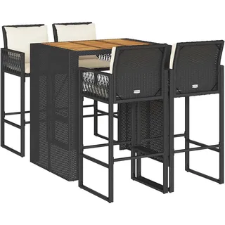 vidaXL 5-tlg. Gartenbar-Set mit Kissen Schwarz Poly Rattan Akazie - Schwarz