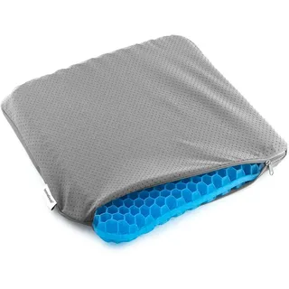 InnovaGoods - Hexafresh Bienenwaben-Gelsitzkissen, Ergonomisch für Rückenentlastung, Kühlend und Atmungsaktiv, Flexibel und Anpassungsfähig, Grau/Blau, 39 x 37 x 3 cm, Polyester