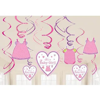 Amscan 671489 - Deko-Spiralen Shower With Love, 12 Stück, It ́s a Baby Girl, Geburt, Mädchen, Baby-Party, Hängedekoration