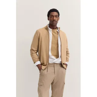 Strickjacke BUGATTI "Regular Fit", Herren, Gr. 3XL, 40, beige, Strick, 95% Baumwolle, 5% Kaschmir, unifarben, regular fit, ohne Ausschnitt, Rippbündchen, Strickjacken Strickjacke, mit Reißverschluss und Stehkragen