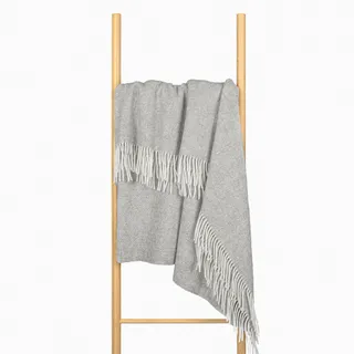 Nostra Zelandia 100% Reine Wolldecke – Warme, atmungsaktive und leichte Wolldecke für Sofa, Bett und Outdoor-Bereich, temperaturregulierender Komfort mit Fransen (Grau)