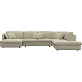 flexlux Wohnlandschaft FLEXLUX "Lovane, u-Form, bequem und komfortabel", beige (sandy beige), B:399cm H:84cm T:272cm, 100% Polyester, Sofas, Wohnlandschaft, Weich & anschmiegsam, große Sitztiefe auf Kaltschaum, Dekokissen inkl.